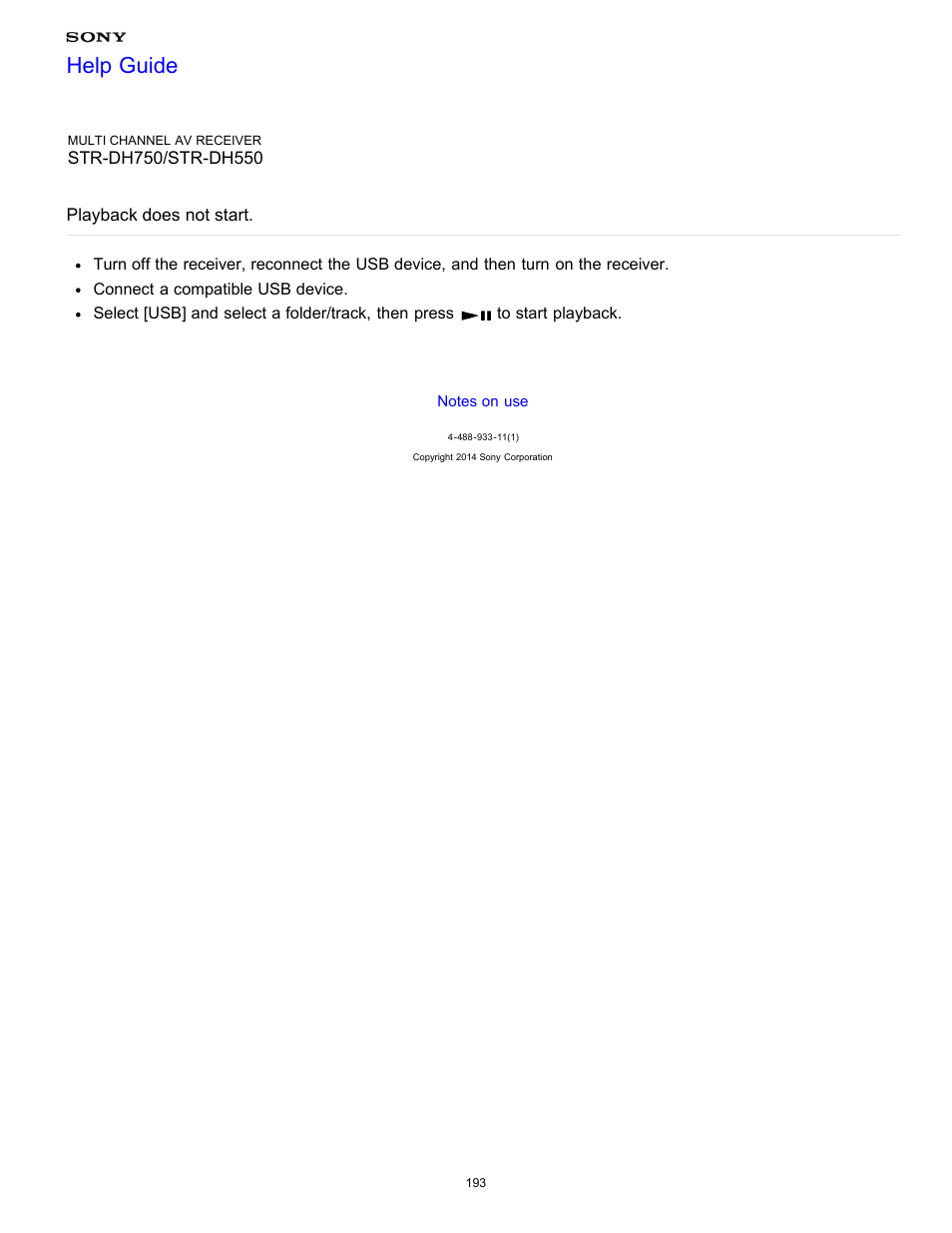 Playback does not start, Help guide | Sony STR-DH750 User Manual | Page 200 / 246