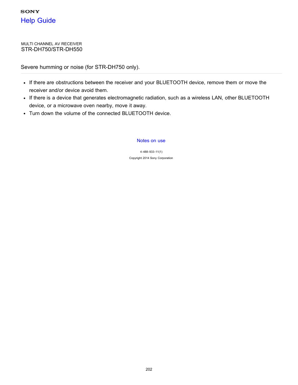 Severe humming or noise (for str-dh750 only), Help guide | Sony STR-DH750 User Manual | Page 209 / 246