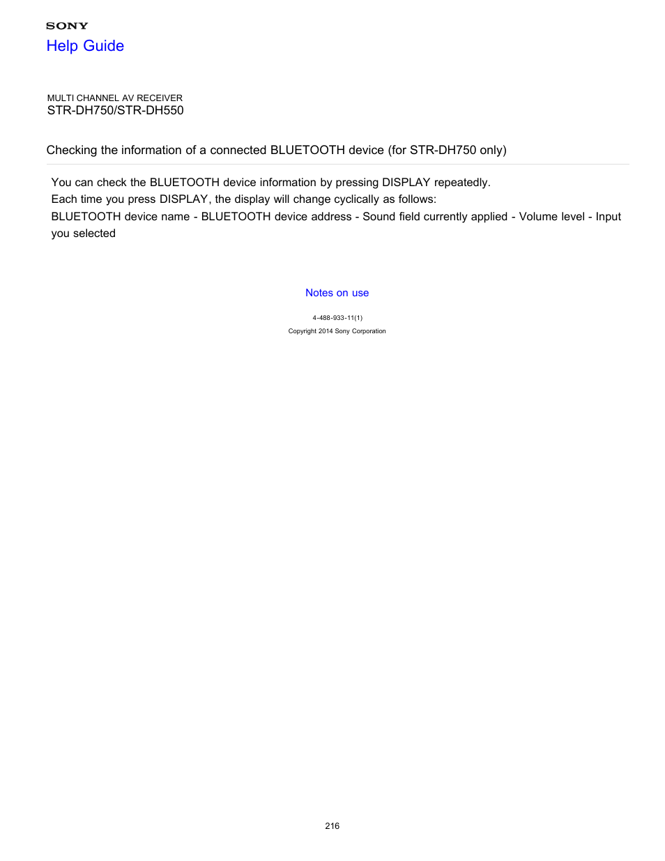 Help guide | Sony STR-DH750 User Manual | Page 223 / 246