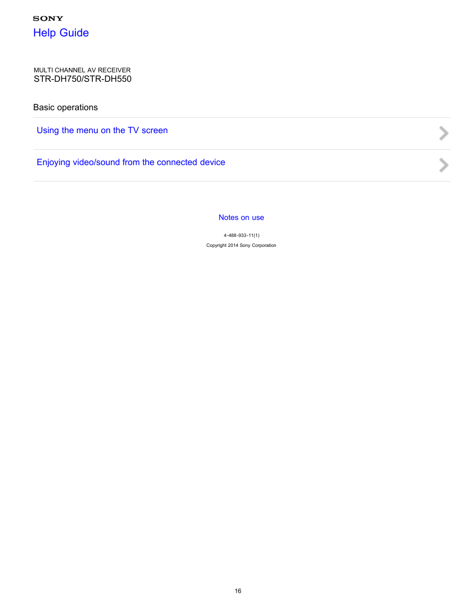 Basic operations, Help guide | Sony STR-DH750 User Manual | Page 23 / 246