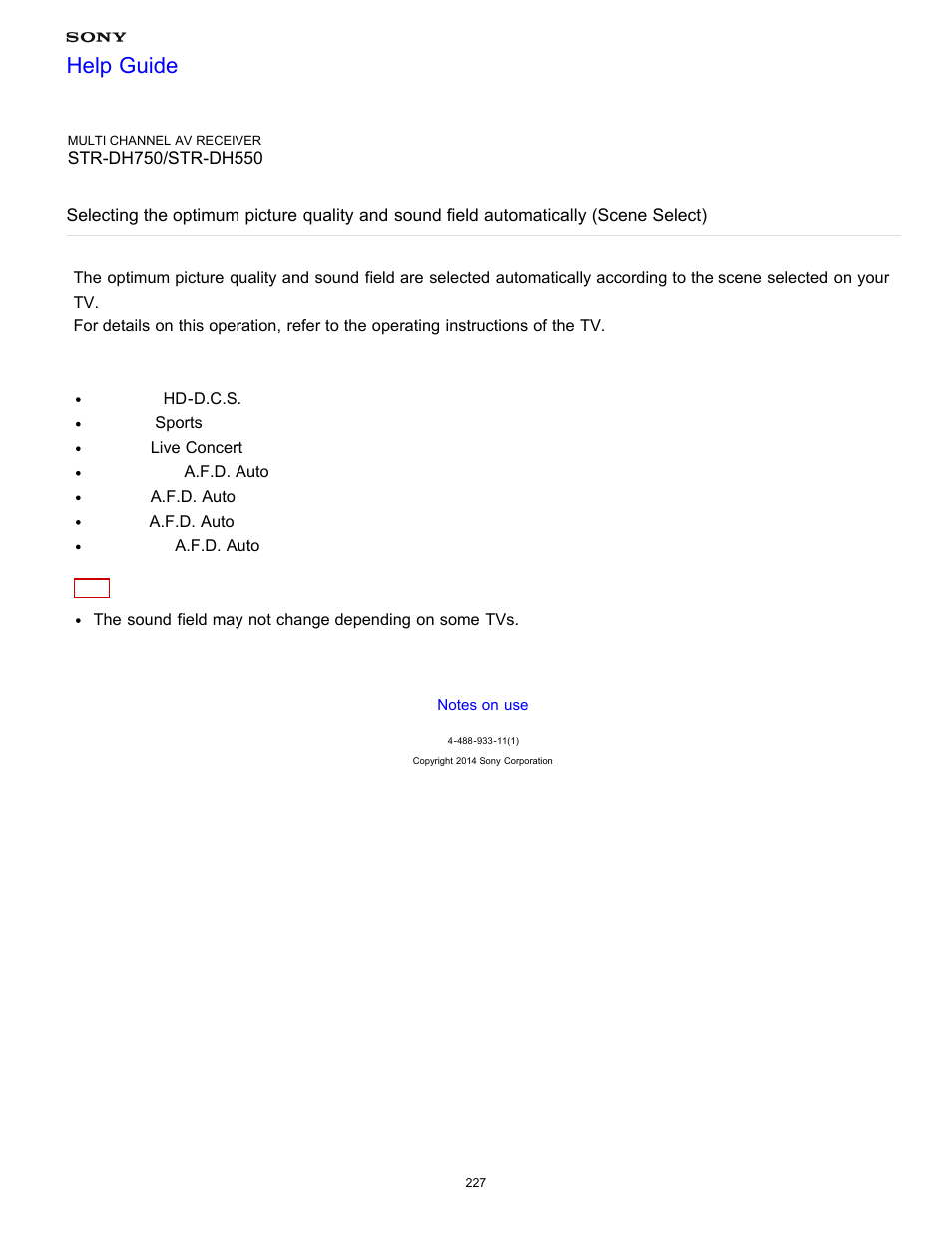 Help guide | Sony STR-DH750 User Manual | Page 234 / 246
