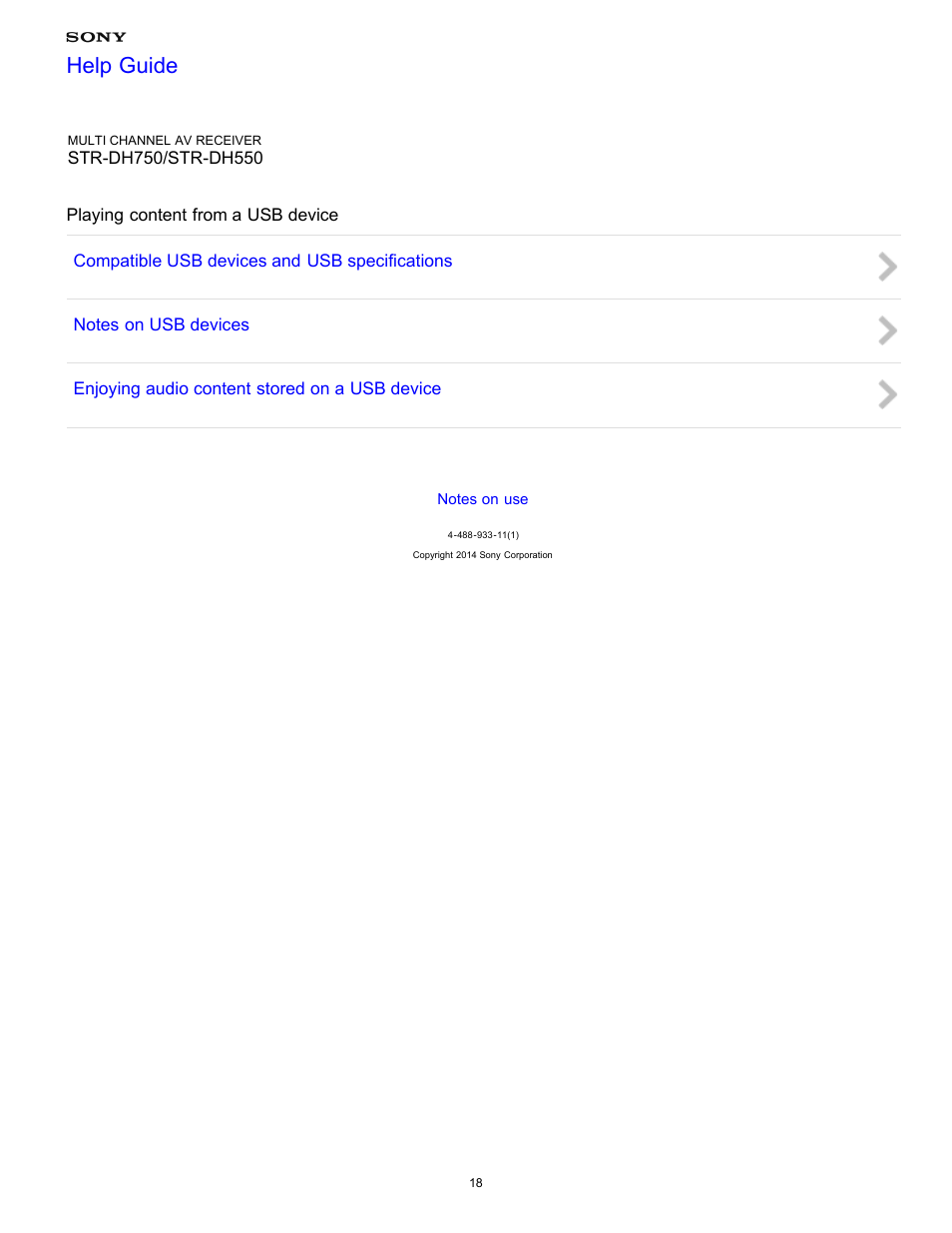 Playing content from a usb device, Help guide | Sony STR-DH750 User Manual | Page 25 / 246