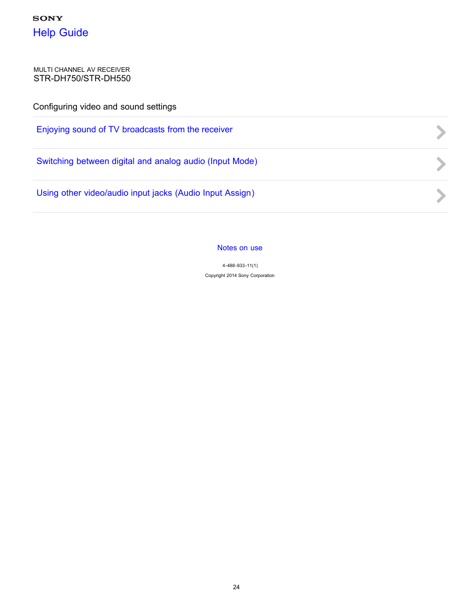 Configuring video and sound settings, Help guide | Sony STR-DH750 User Manual | Page 31 / 246