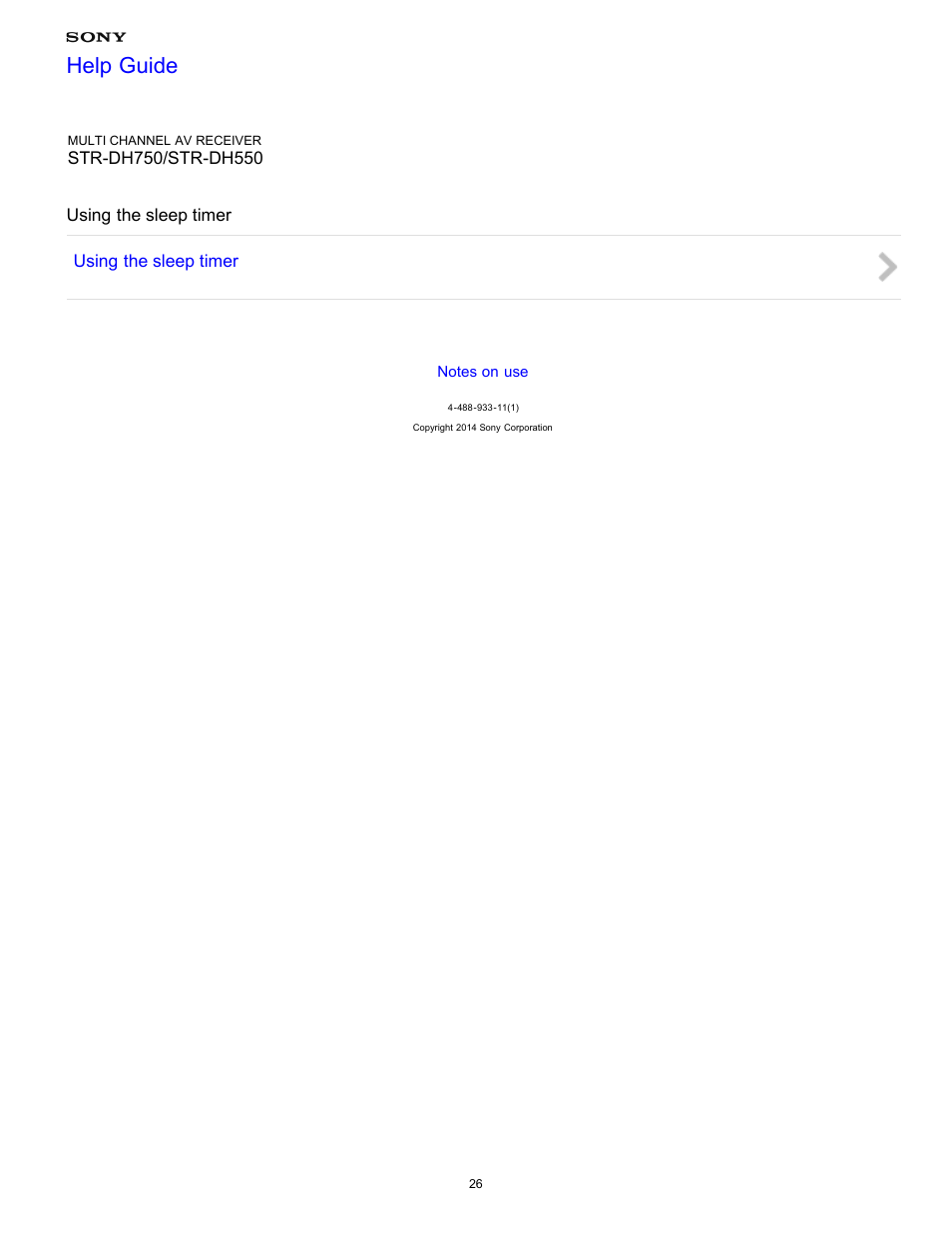 Using the sleep timer, Help guide | Sony STR-DH750 User Manual | Page 33 / 246
