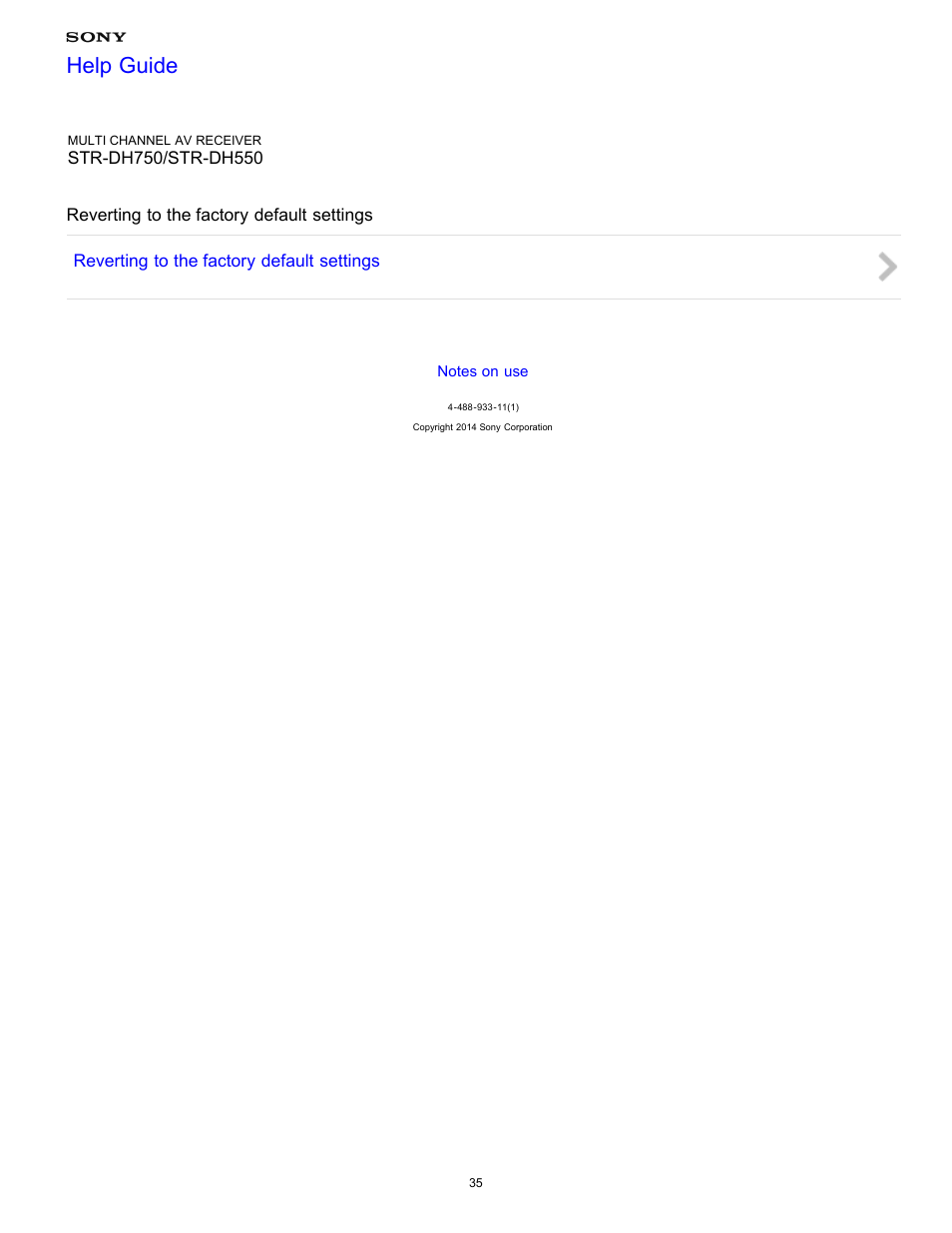Reverting to the factory default settings, Help guide | Sony STR-DH750 User Manual | Page 42 / 246