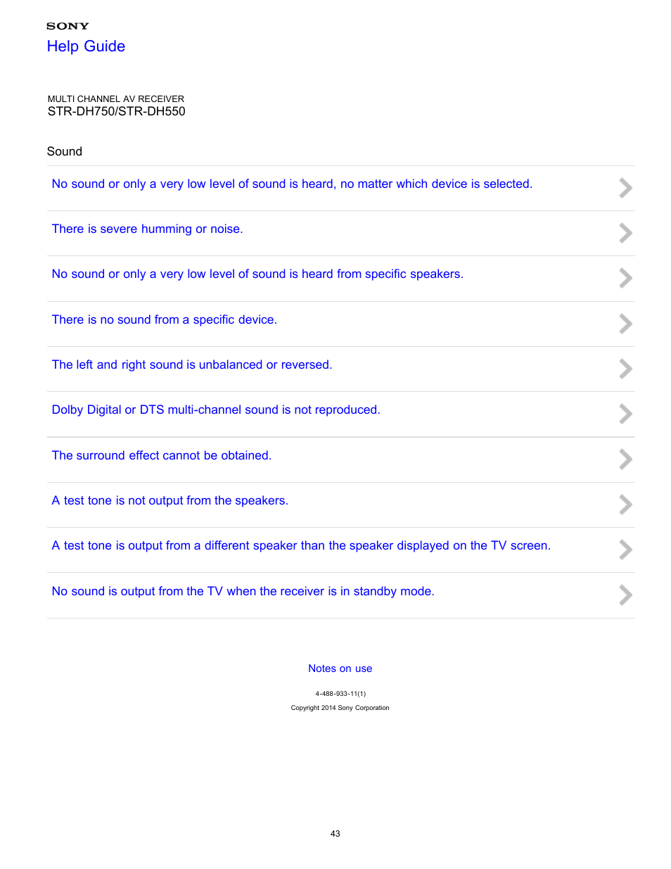 Sound, Help guide | Sony STR-DH750 User Manual | Page 50 / 246