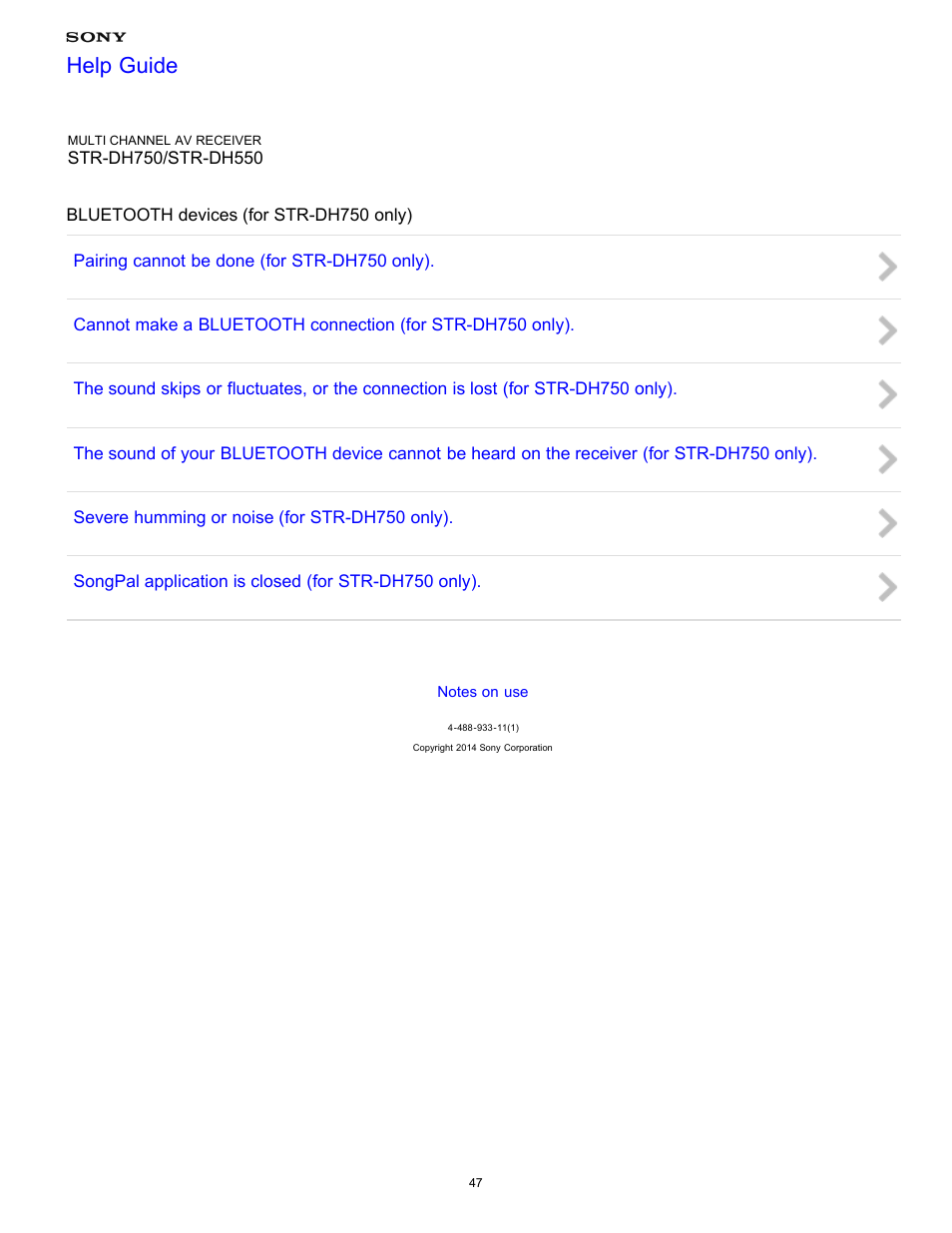 Bluetooth devices (for str-dh750 only), Help guide | Sony STR-DH750 User Manual | Page 54 / 246