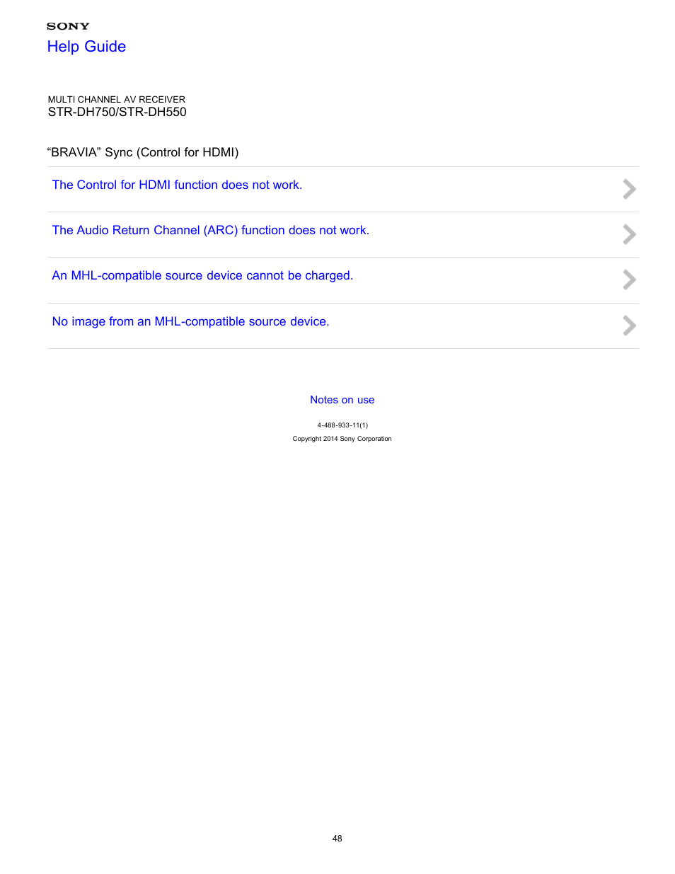 Bravia” sync (control for hdmi), Help guide | Sony STR-DH750 User Manual | Page 55 / 246
