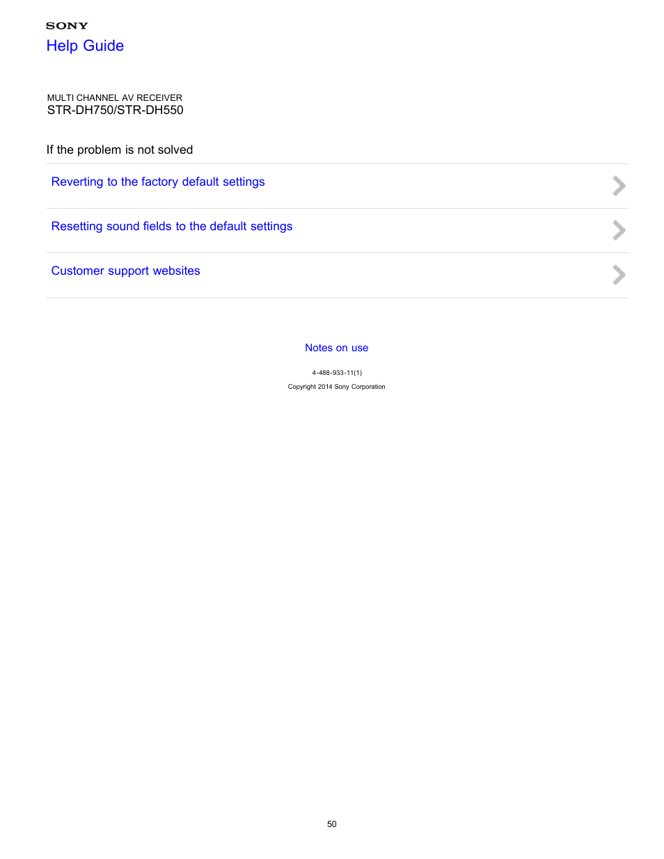 If the problem is not solved, Help guide | Sony STR-DH750 User Manual | Page 57 / 246