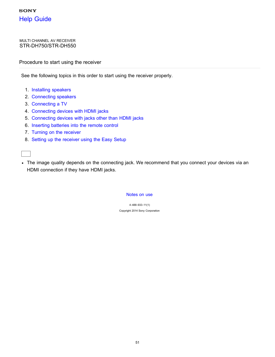 Procedure to start using the receiver, Help guide | Sony STR-DH750 User Manual | Page 58 / 246