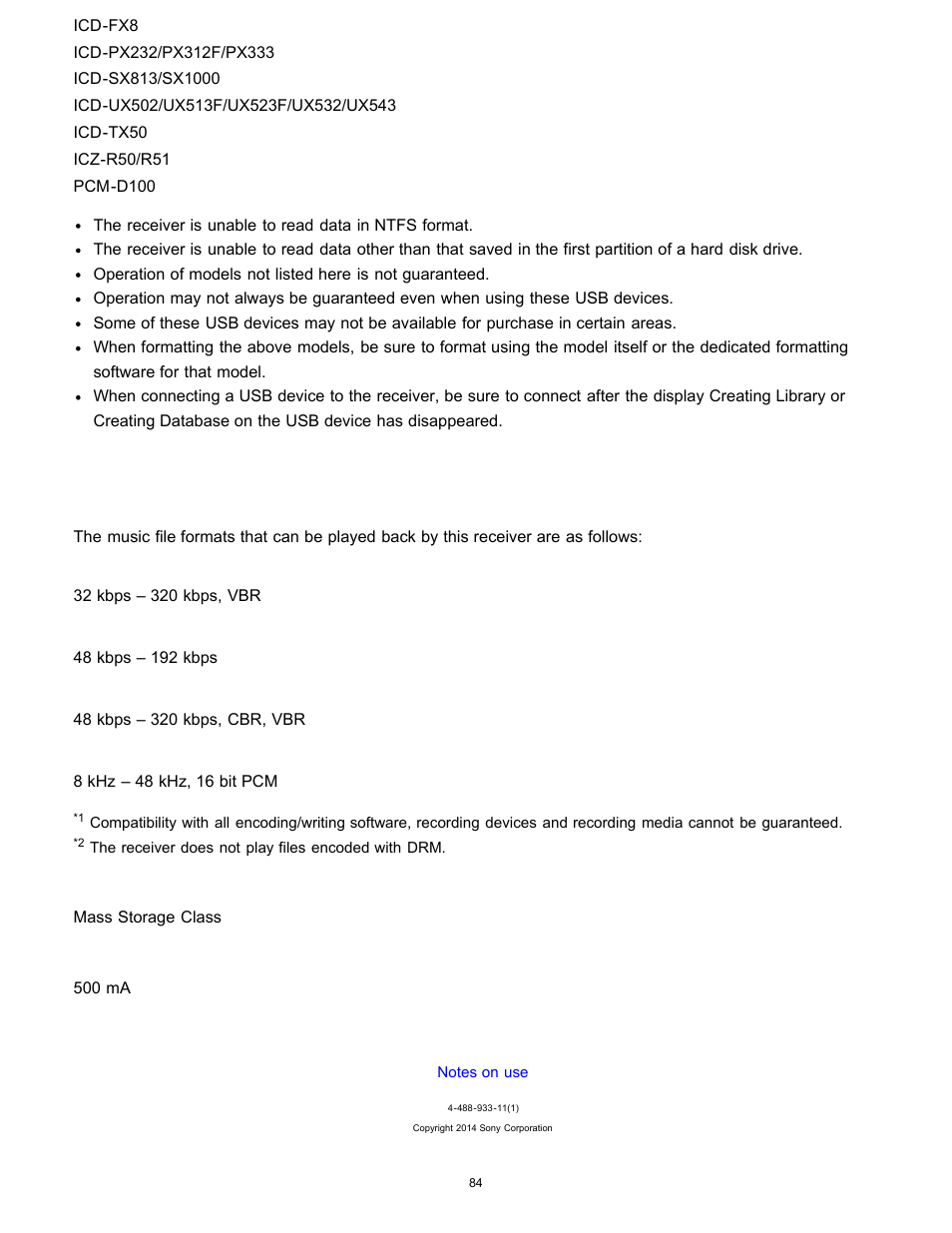 Usb specifications | Sony STR-DH750 User Manual | Page 91 / 246