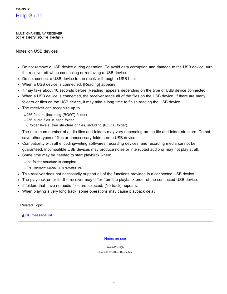 Notes on usb devices, Help guide | Sony STR-DH750 User Manual | Page 92 / 246