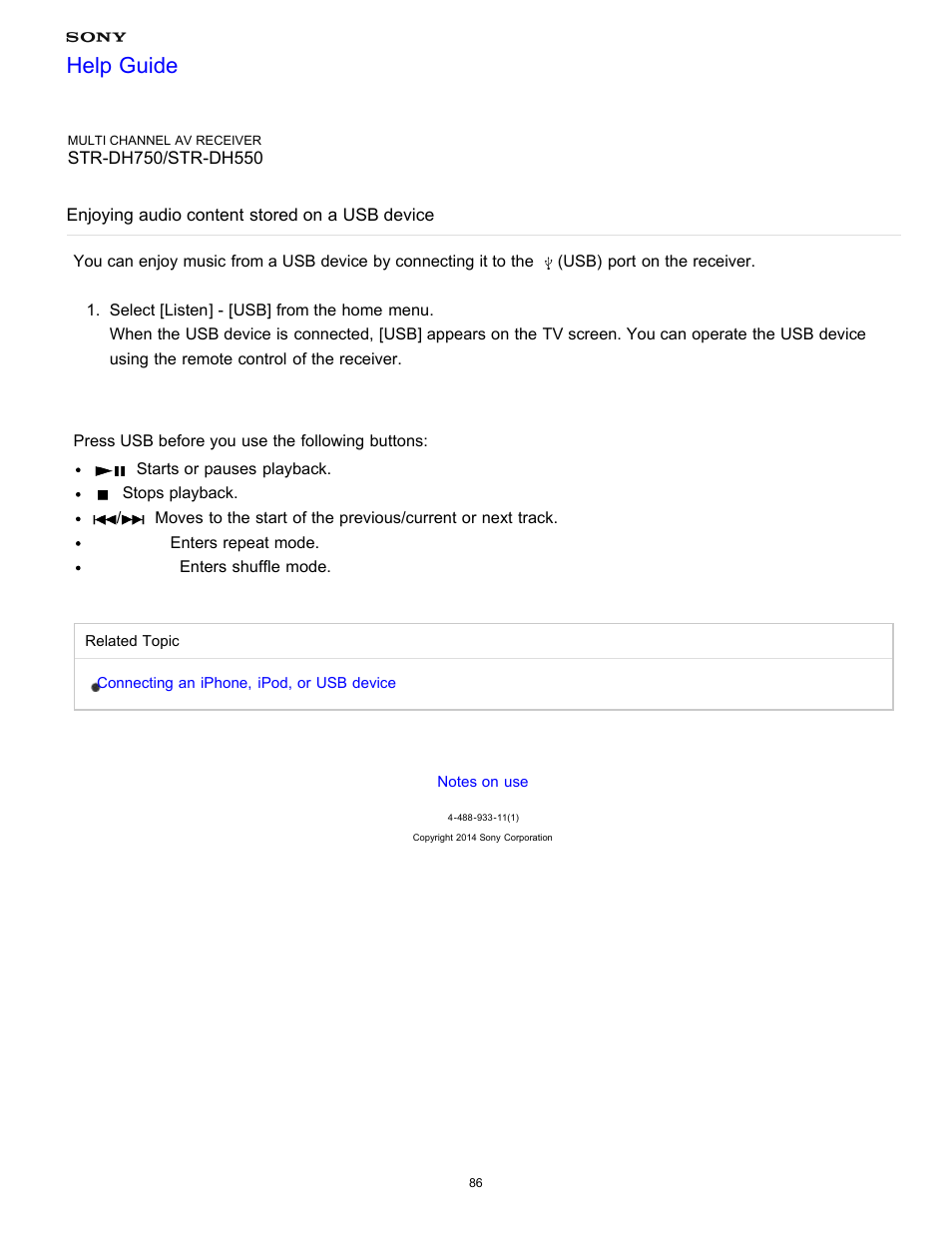 Enjoying audio content stored on a usb device, Help guide | Sony STR-DH750 User Manual | Page 93 / 246