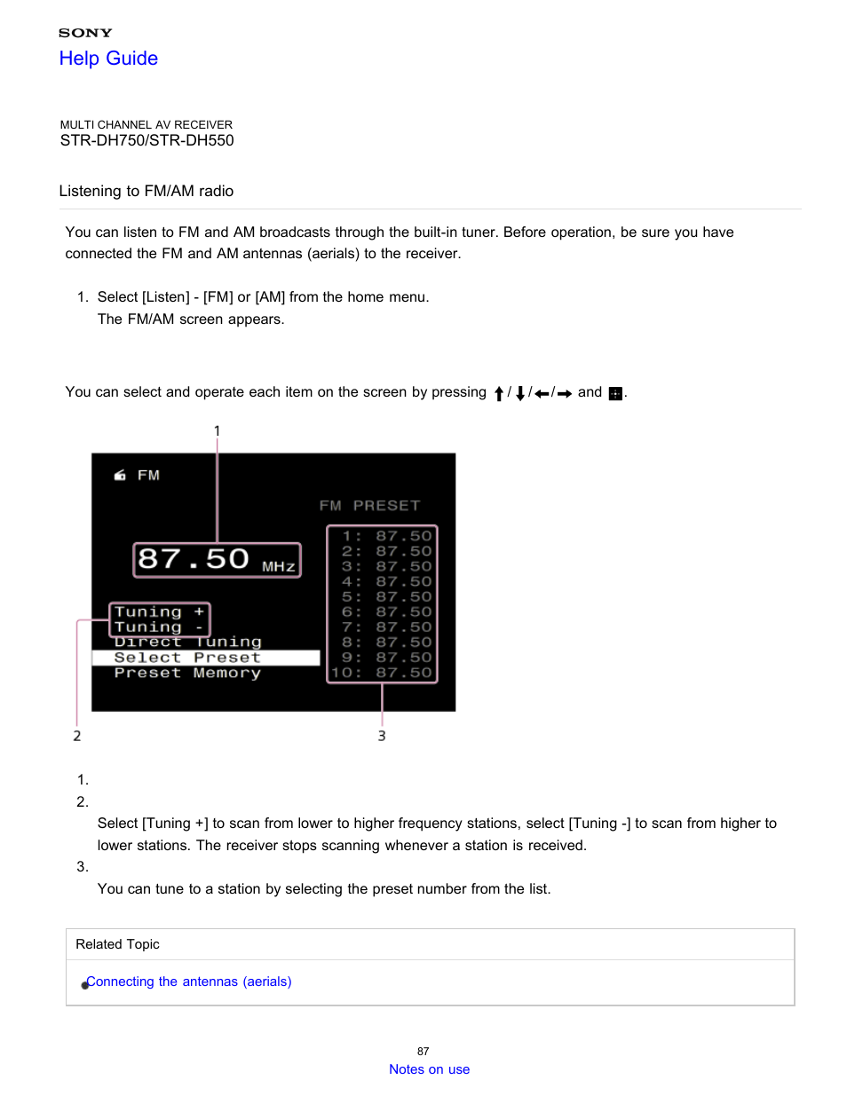 Listening to fm/am radio, Help guide | Sony STR-DH750 User Manual | Page 94 / 246