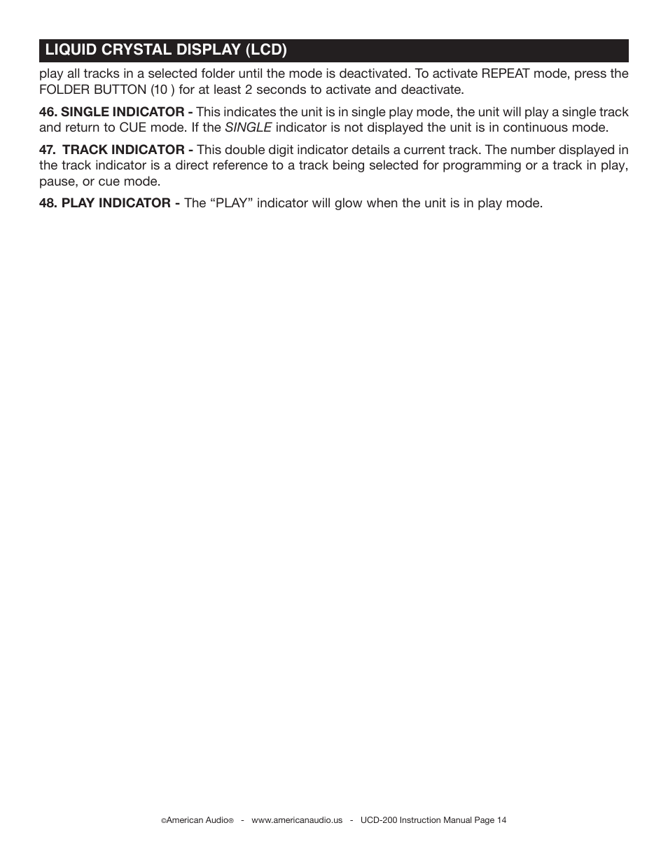 Liquid crystal display (lcd) | American Audio UCD-200 User Manual | Page 14 / 31