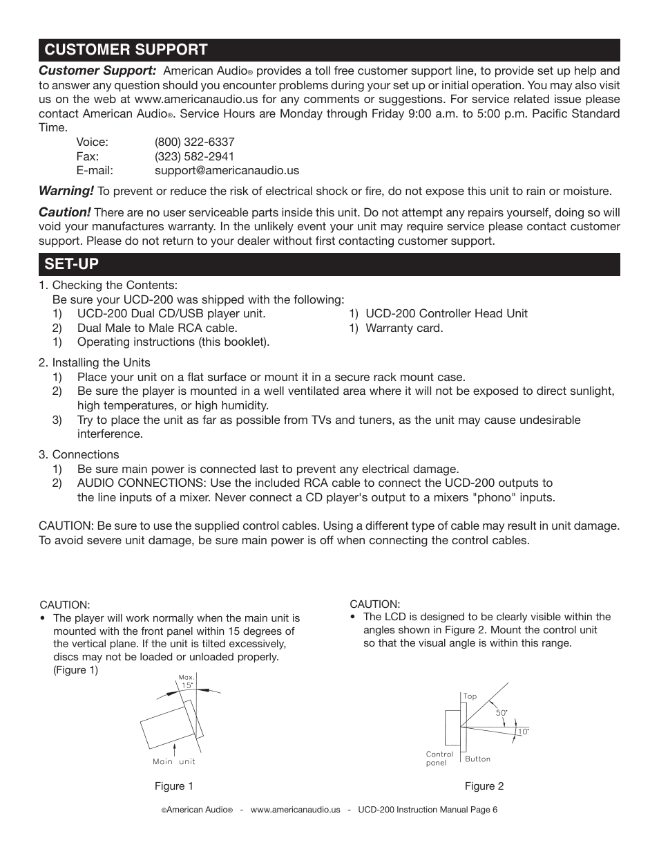Set-up, Customer support | American Audio UCD-200 User Manual | Page 6 / 31