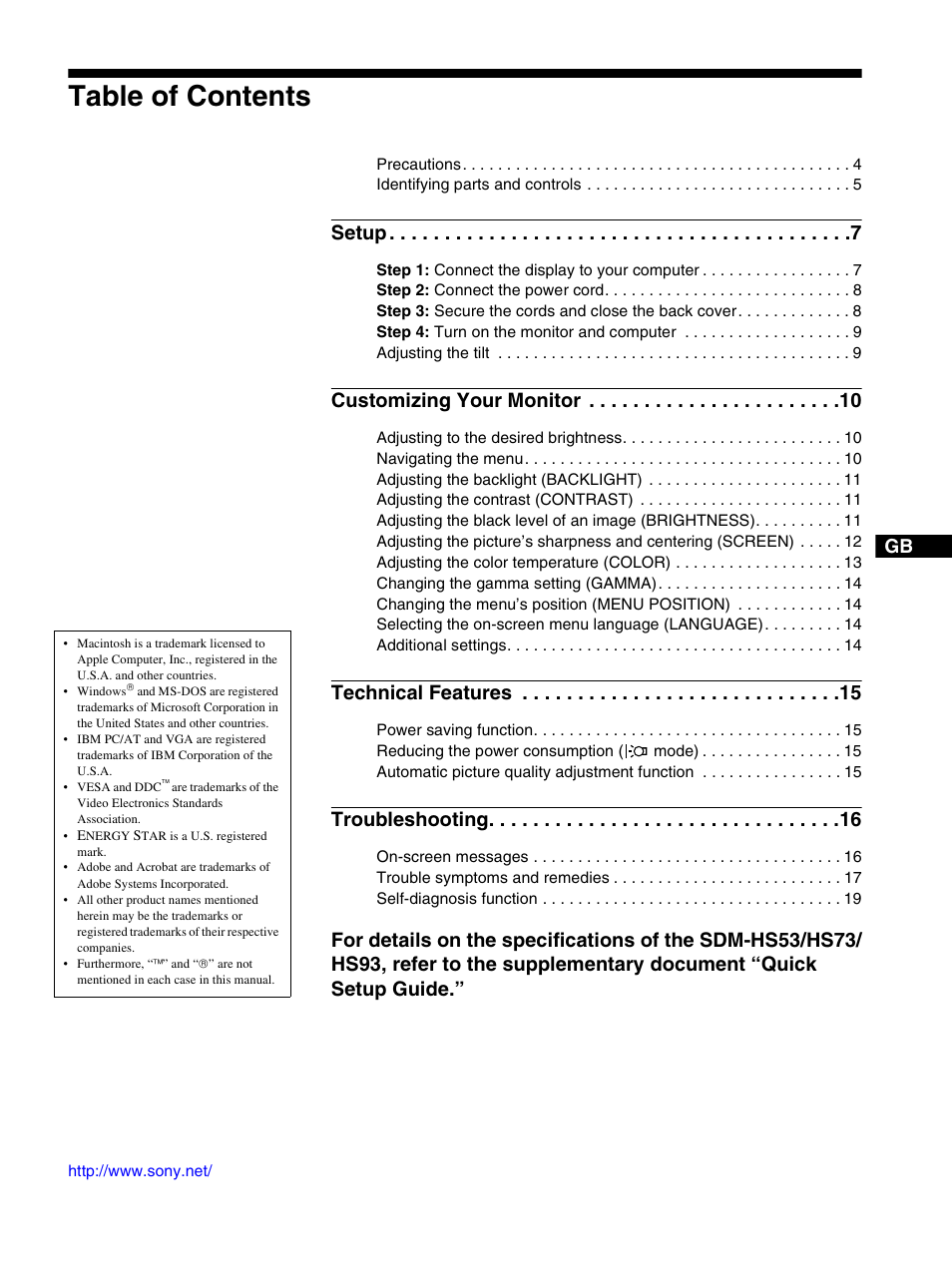 Sony SDM-HS93 User Manual | Page 3 / 19