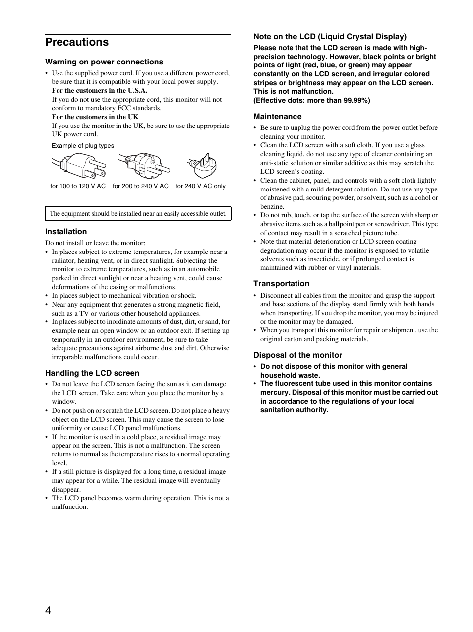 Precautions, 4precautions | Sony SDM-HS93 User Manual | Page 4 / 19