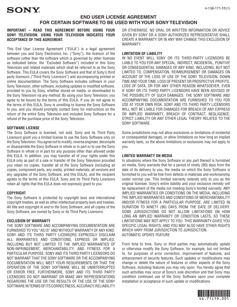 Sony KDL-32L5000 User Manual | 2 pages
