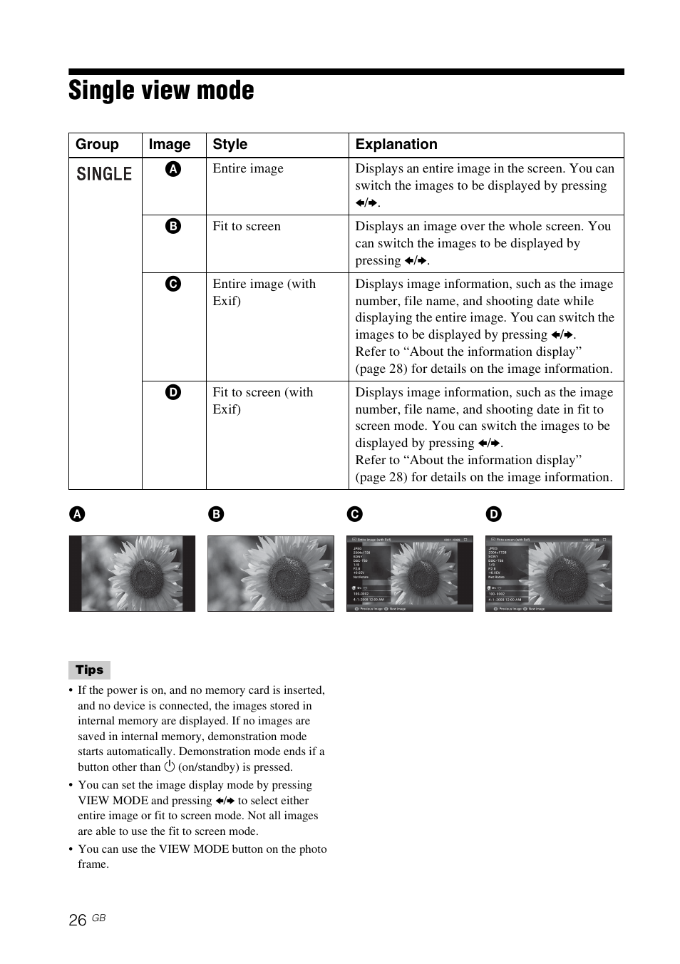 Single view mode | Sony DPF-D92 User Manual | Page 26 / 68