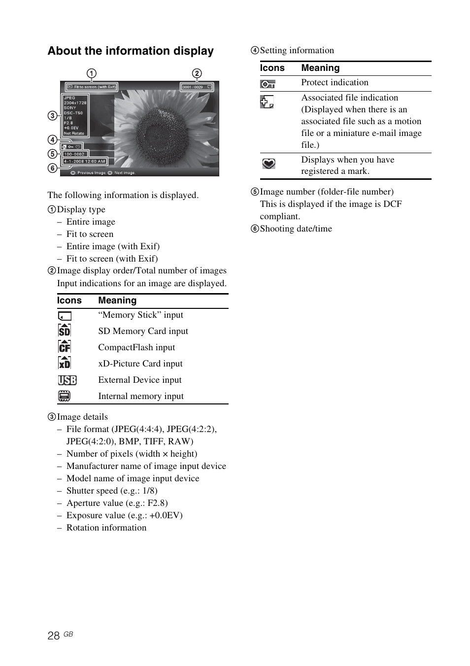 About the information display | Sony DPF-D92 User Manual | Page 28 / 68