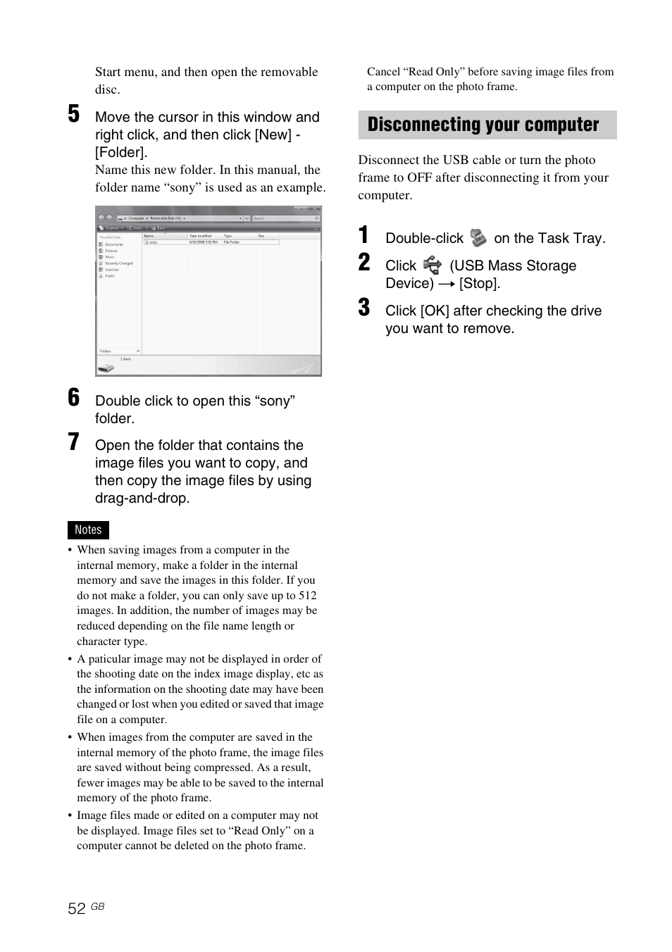 Disconnecting your computer | Sony DPF-D92 User Manual | Page 52 / 68