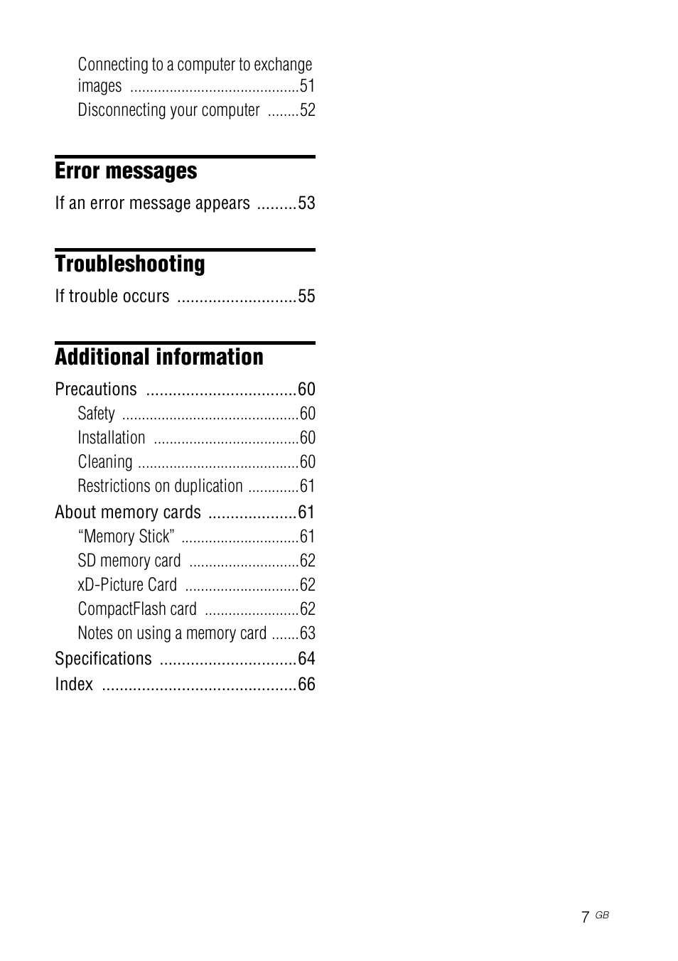 Error messages, Troubleshooting, Additional information | Sony DPF-D92 User Manual | Page 7 / 68