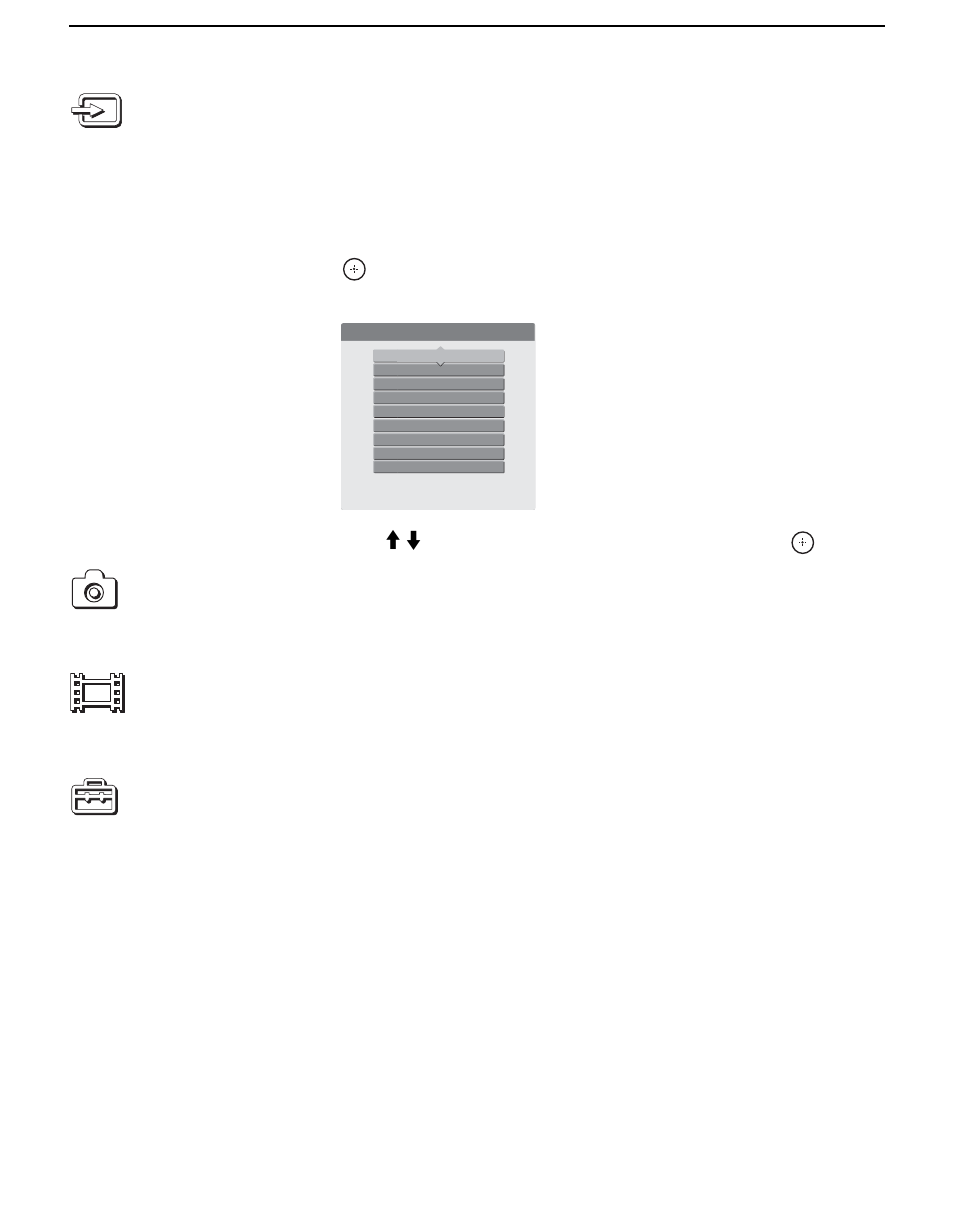 Using external inputs in wega gate, Using photo in wega gate, Using video in wega gate | Using settings in wega gate, 56 using external inputs in wega gate | Sony KDL-V40XBR1 User Manual | Page 56 / 104