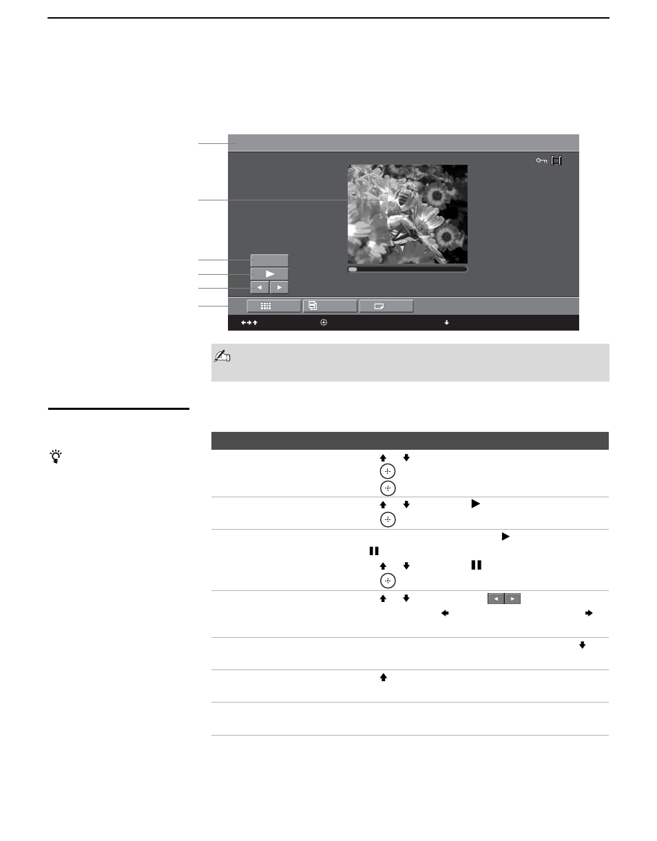 Playing movies, Movie controls, 64 playing movies | Sony KDL-V40XBR1 User Manual | Page 64 / 104