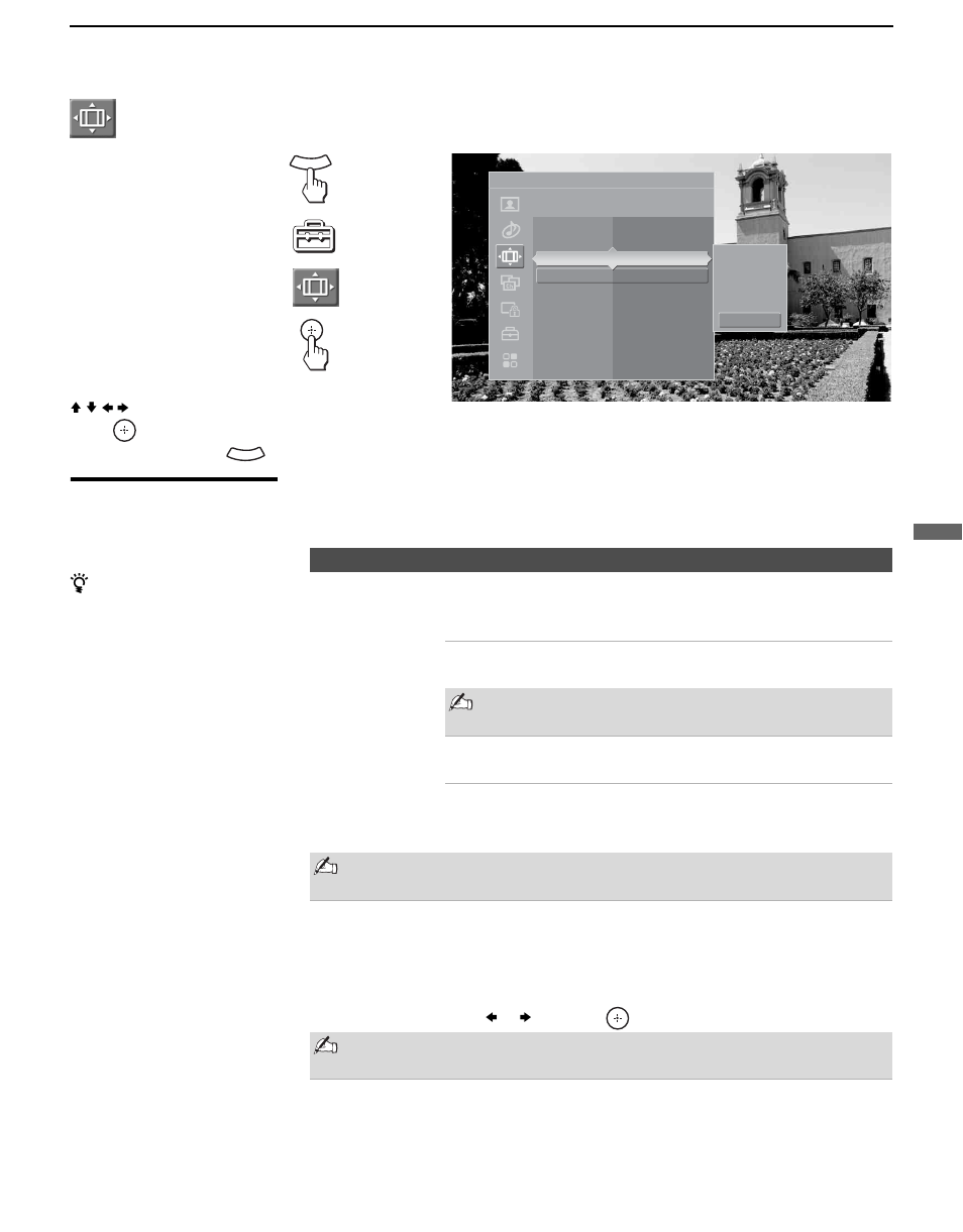 Accessing the screen settings, Selecting screen options | Sony KDL-V40XBR1 User Manual | Page 77 / 104