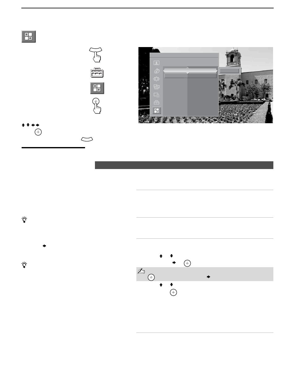 Accessing the applications settings, Selecting applications options, 90 accessing the applications settings | Sony KDL-V40XBR1 User Manual | Page 90 / 104