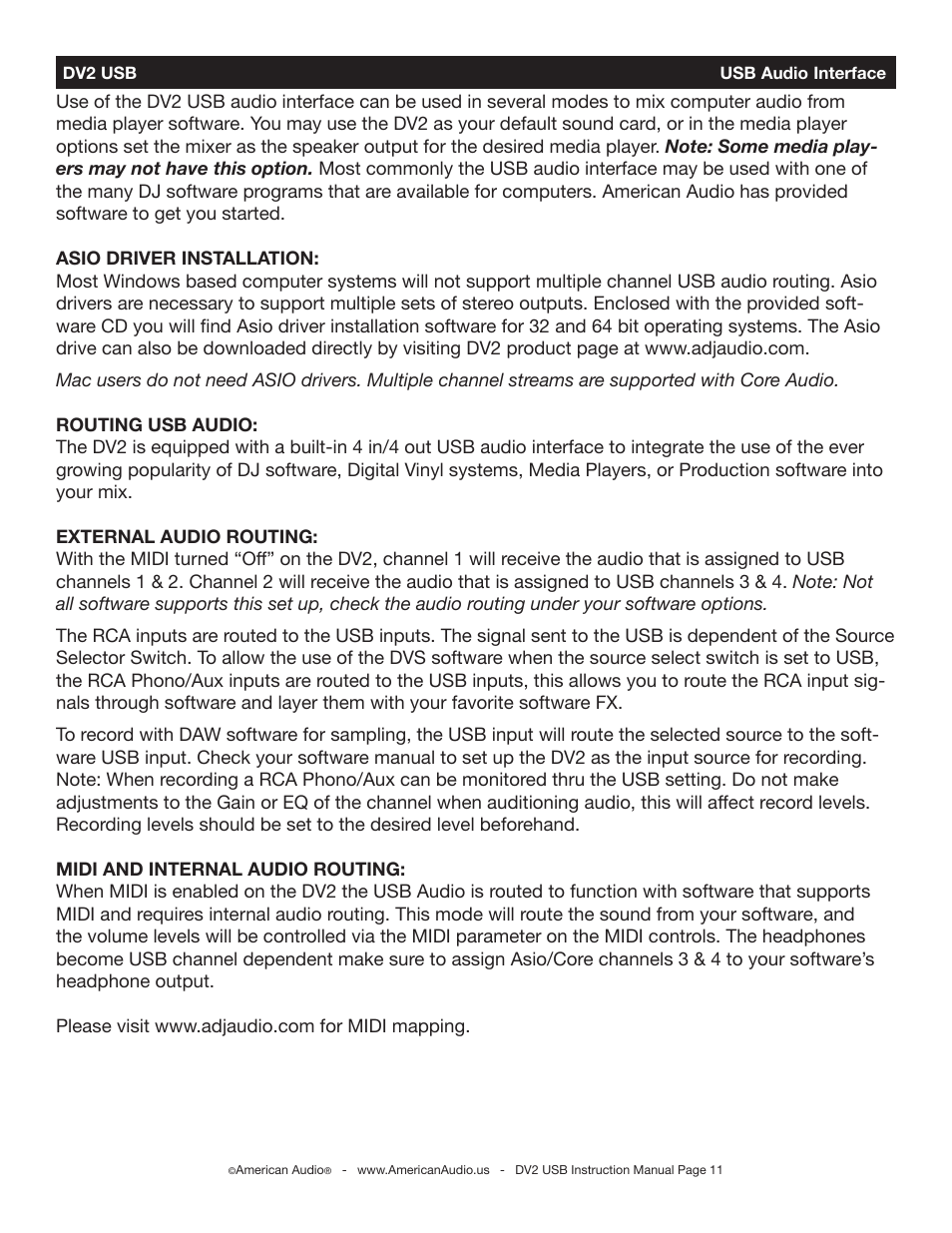 American Audio DV2 USB User Manual | Page 11 / 18
