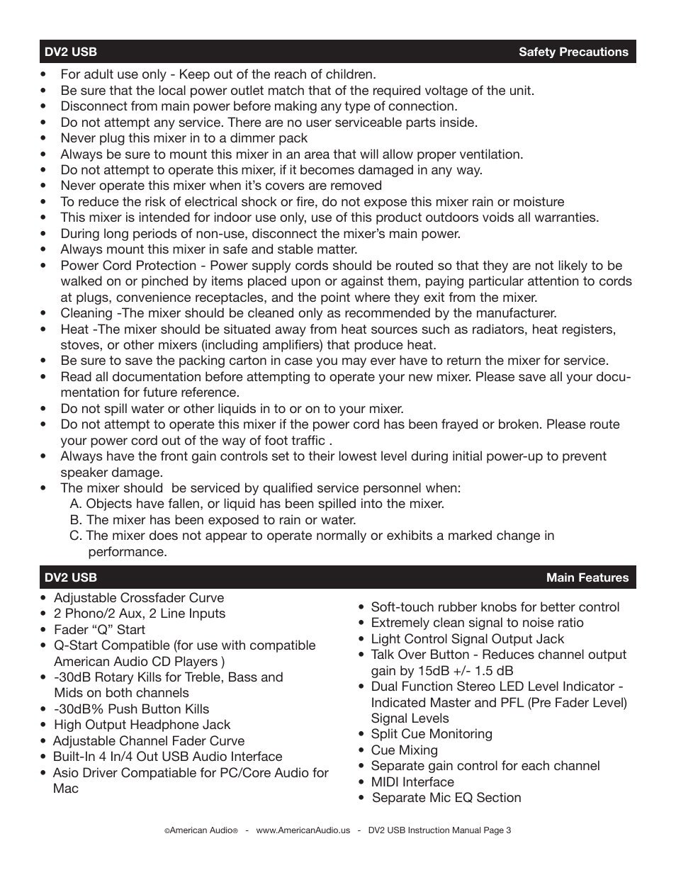 American Audio DV2 USB User Manual | Page 3 / 18
