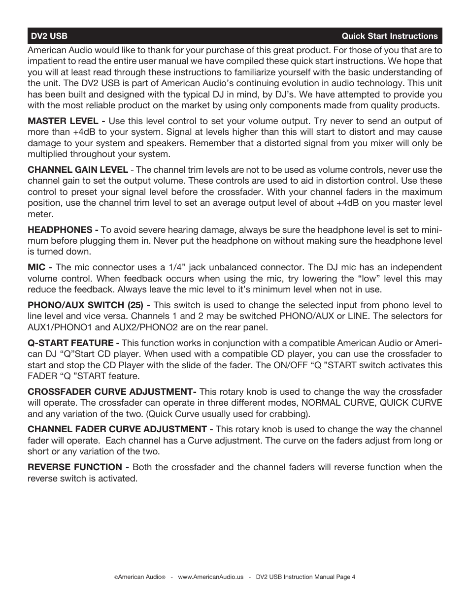 American Audio DV2 USB User Manual | Page 4 / 18