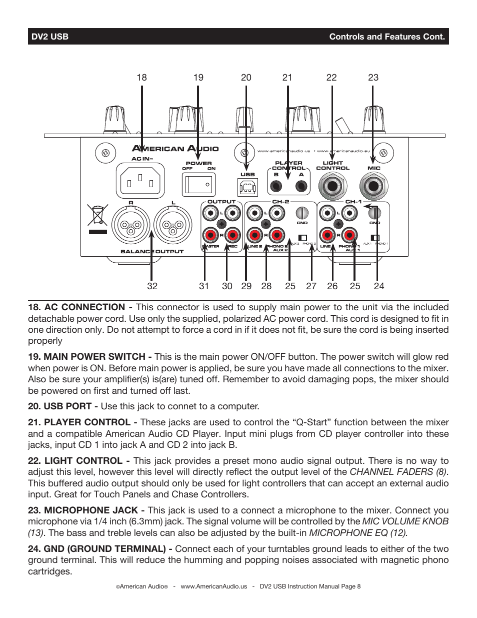 American Audio DV2 USB User Manual | Page 8 / 18
