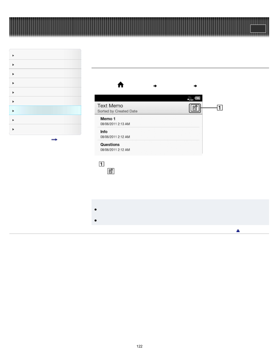 Creating a text memo, Details | Sony PRS-T2BC User Manual | Page 122 / 175