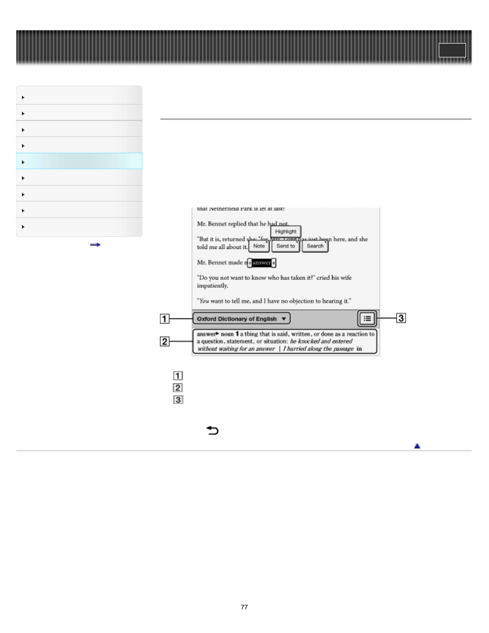 Using the dictionary, Details | Sony PRS-T2BC User Manual | Page 77 / 175