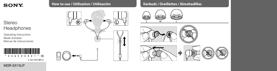 Sony MDR-EX15LP User Manual | 2 pages