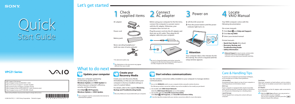 Sony VPCZ137GX User Manual | 2 pages