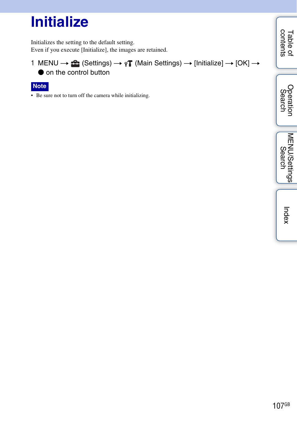 Initialize | Sony DSC-WX5 User Manual | Page 107 / 171