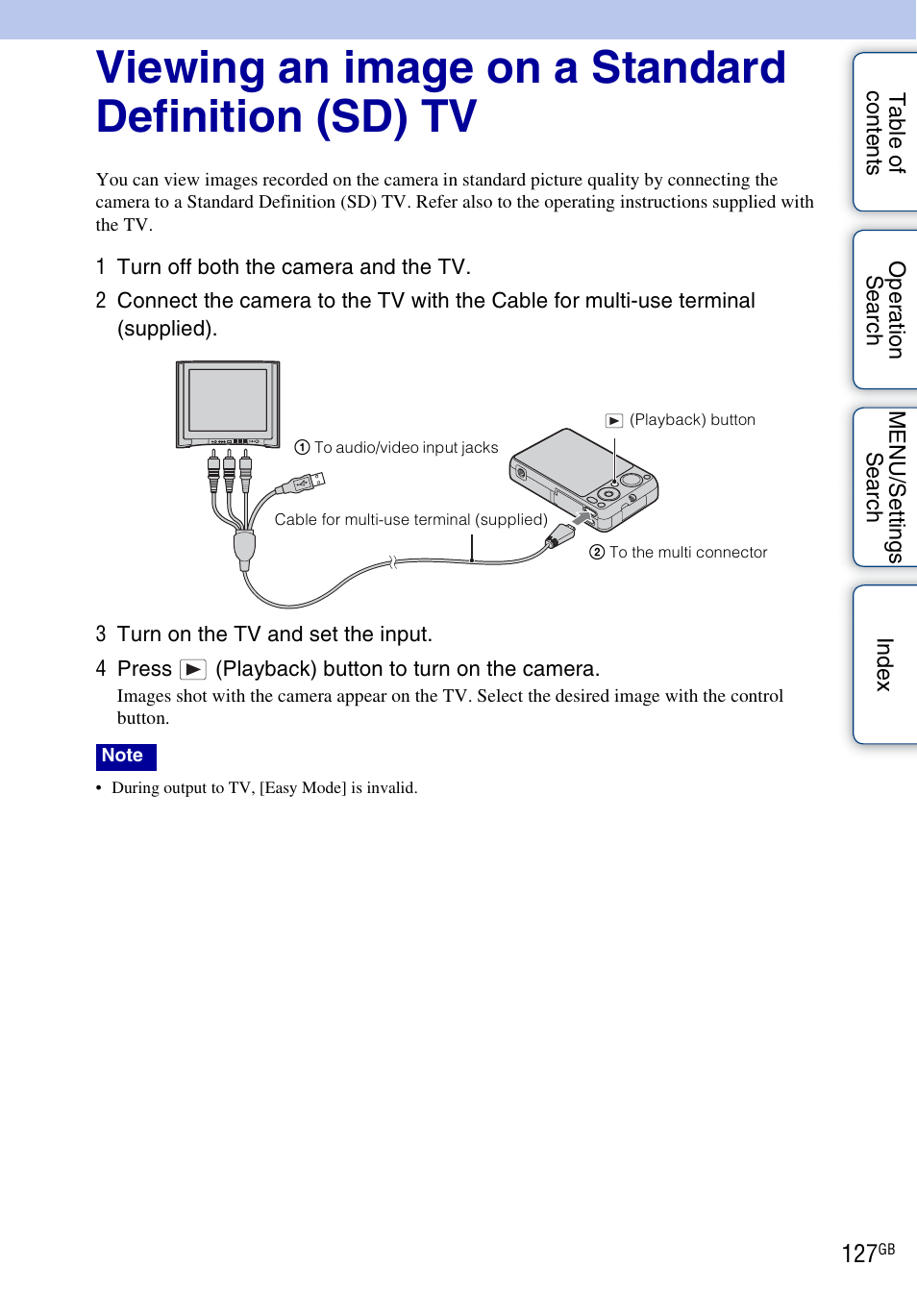 Viewing an image on a standard definition (sd) tv | Sony DSC-WX5 User Manual | Page 127 / 171