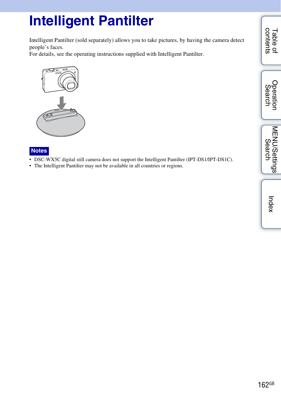 Intelligent pantilter | Sony DSC-WX5 User Manual | Page 162 / 171