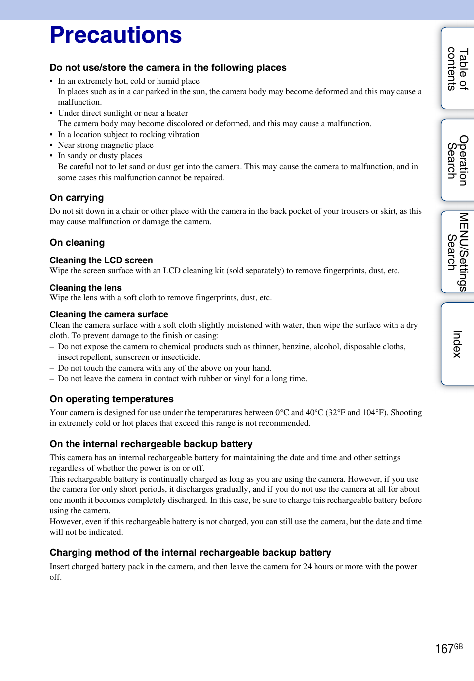 Precautions | Sony DSC-WX5 User Manual | Page 167 / 171