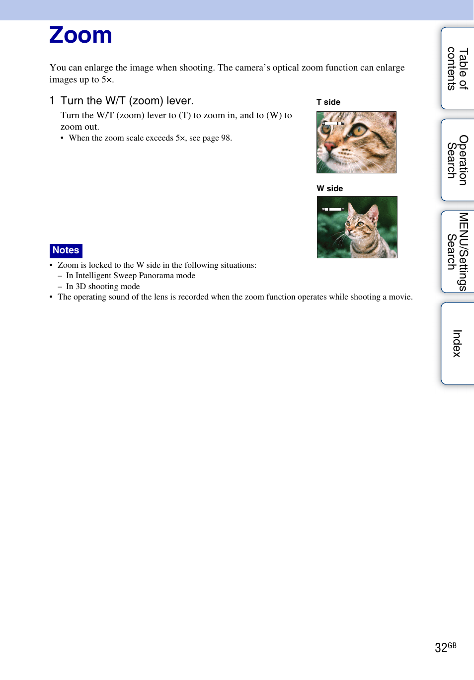 Zoom | Sony DSC-WX5 User Manual | Page 32 / 171