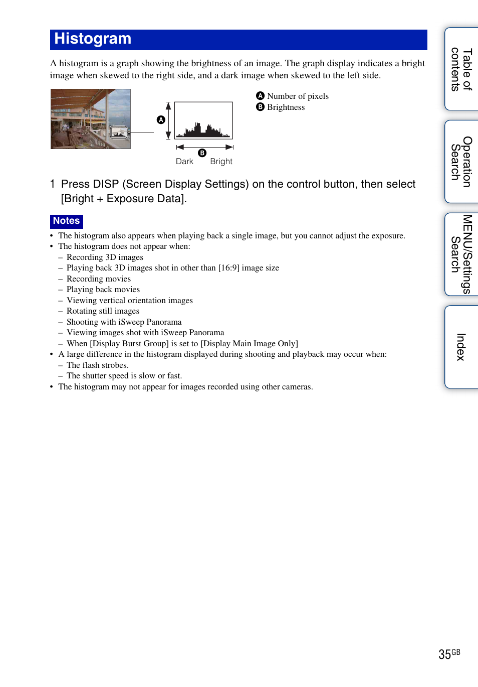 Histogram | Sony DSC-WX5 User Manual | Page 35 / 171