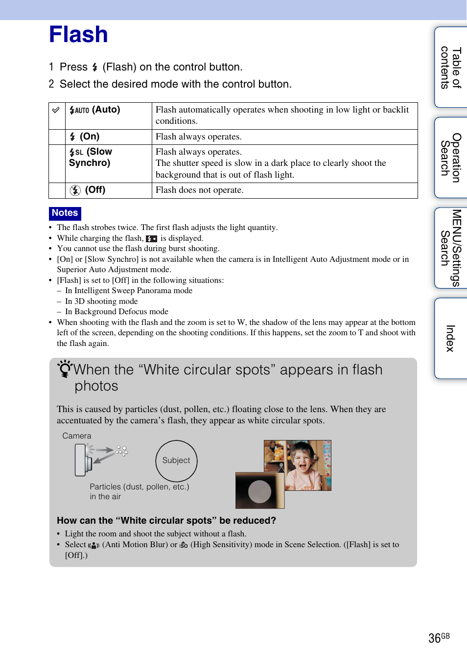Flash | Sony DSC-WX5 User Manual | Page 36 / 171