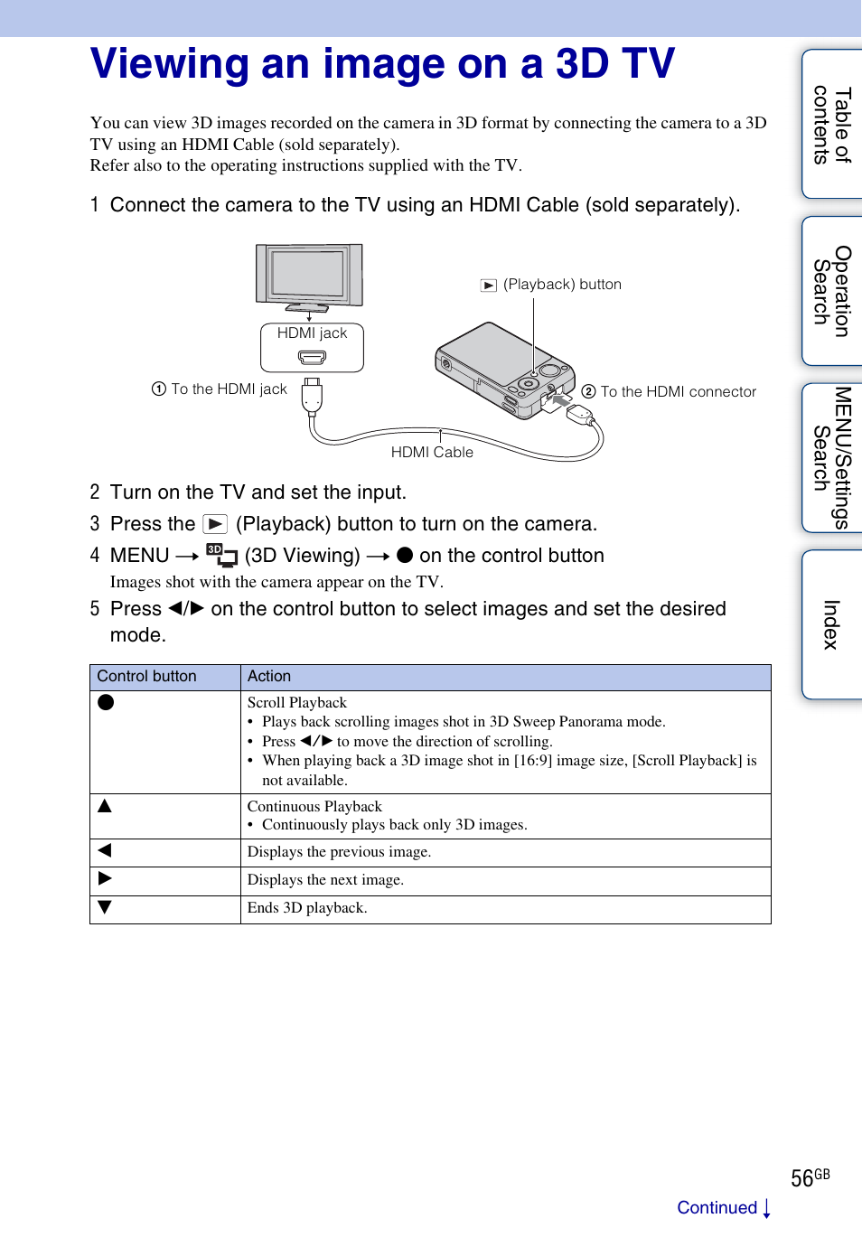 Viewing an image on a 3d tv | Sony DSC-WX5 User Manual | Page 56 / 171