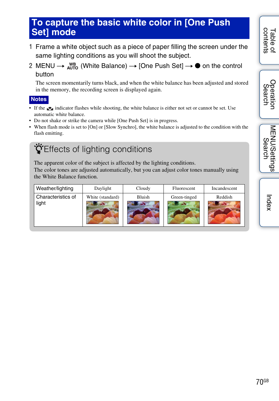 Effects of lighting conditions | Sony DSC-WX5 User Manual | Page 70 / 171