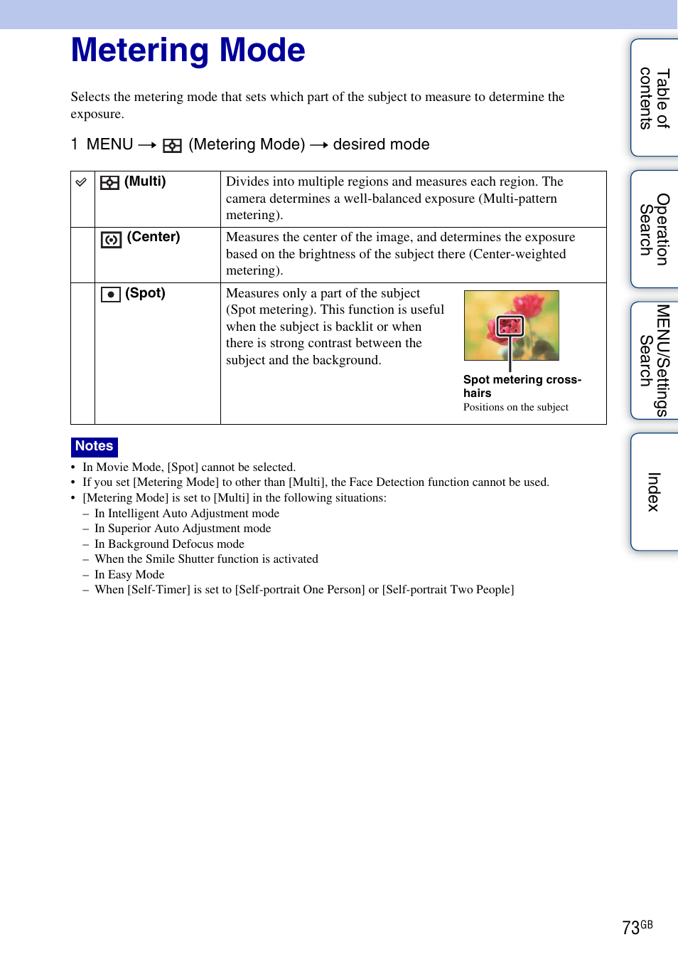 Metering mode | Sony DSC-WX5 User Manual | Page 73 / 171