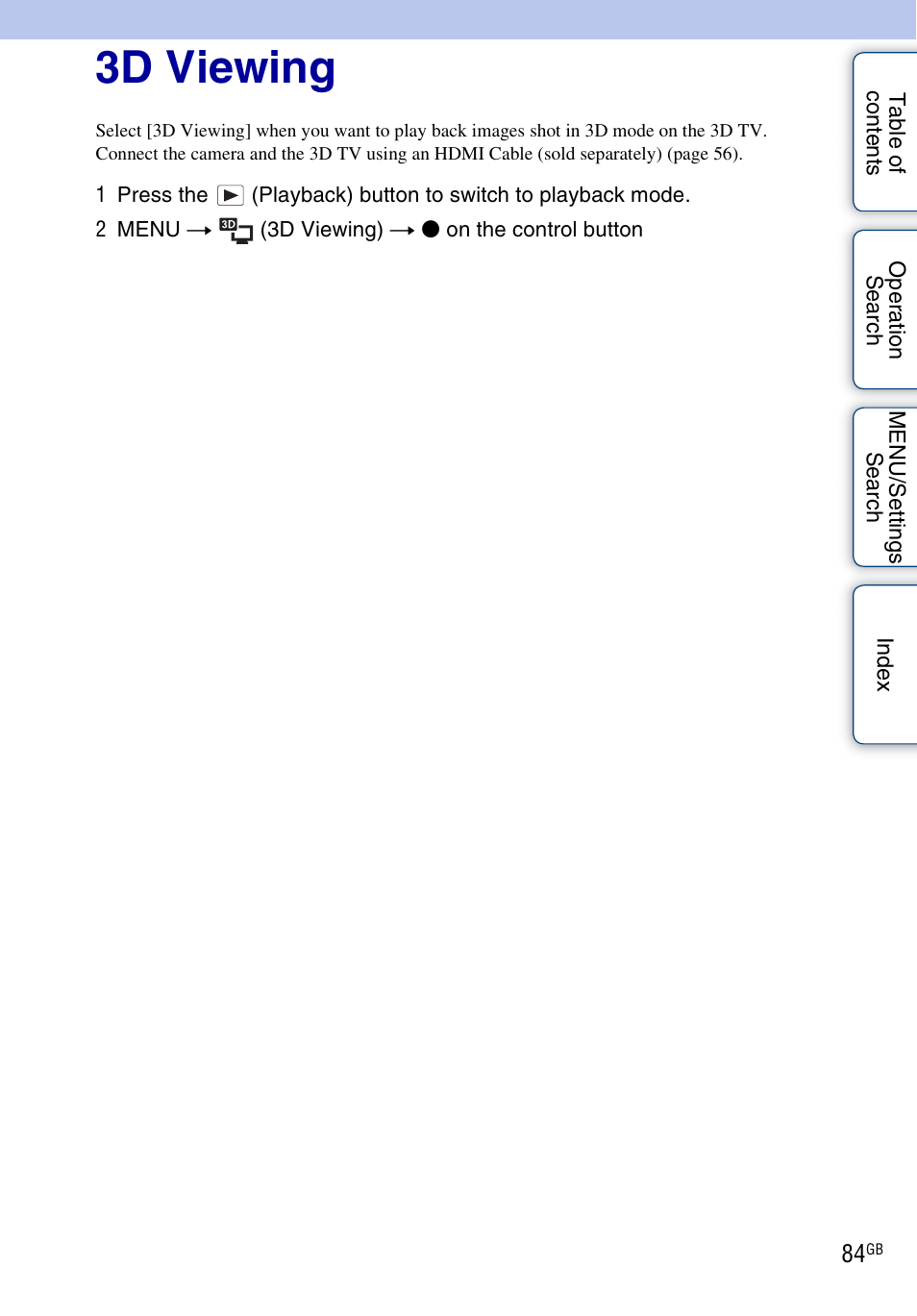 3d viewing | Sony DSC-WX5 User Manual | Page 84 / 171